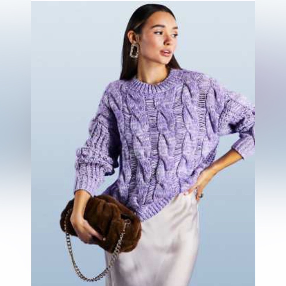 NWT- CLASSIC SWEATER FIT 12-14 KNIT PULLOVER CABLE & LADDER STITCH LAVENDAR